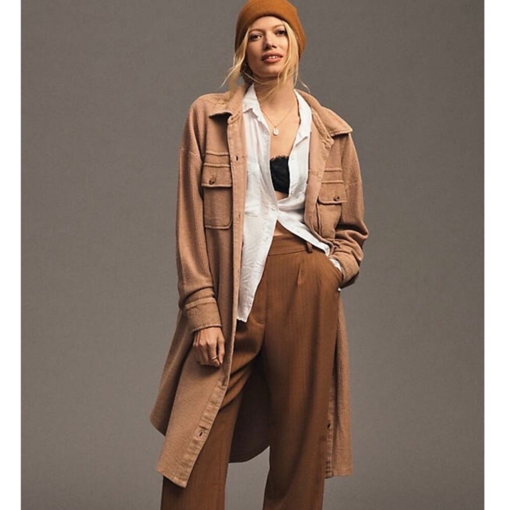 Anthropologie Pilcro Duster Shacket Longline Jacket Tan Corduroy Size S